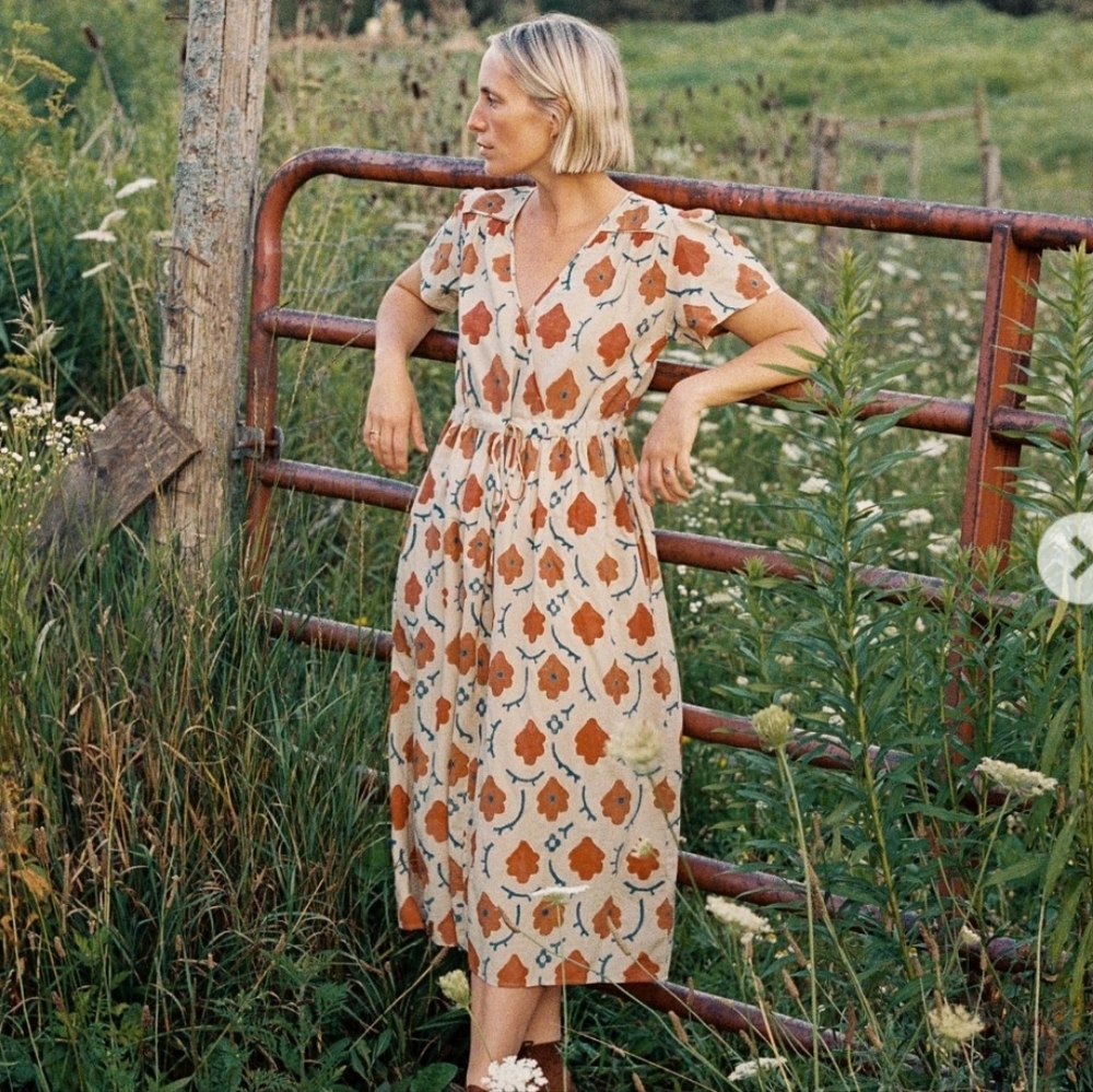 Christy Dawn Dawn Dress Petite XS Oak Leaf Print Regenerative Cotton Cottagecore